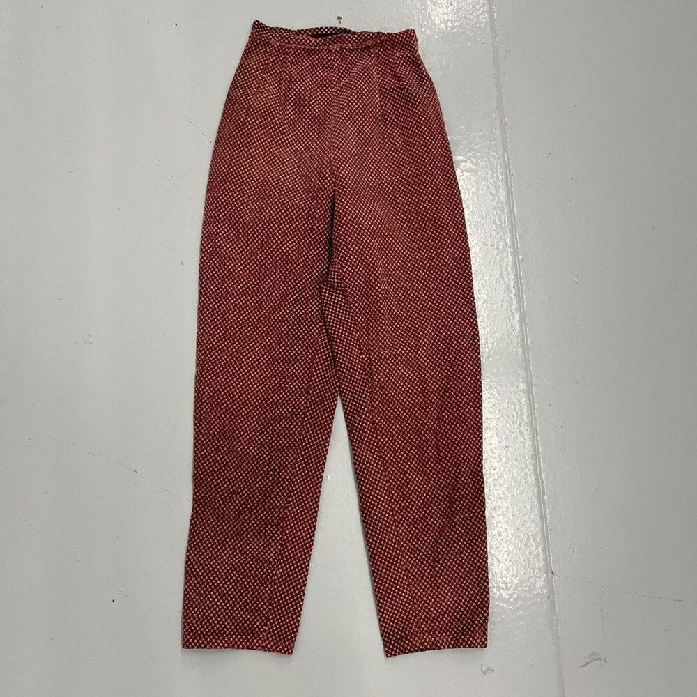 Vintage 60s Red Printed Corduroy Side Zip Pants 22x25